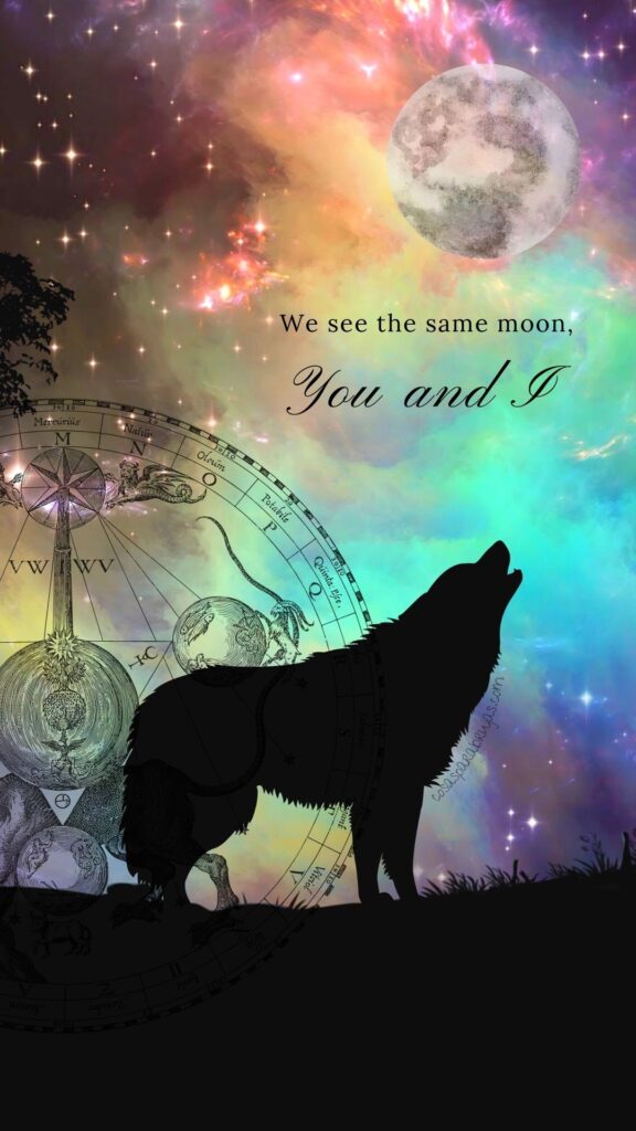 fondo de pantalla para movil con un lobo y una luna
